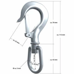 AMANKA Mousqueton Avec émerillon Pivotant 5x115mm En Acier Inox Métal Inoxydable Pour Accrocher Sièges Suspendus Max 150kg -Equipement antichute Soldes 10974287 5