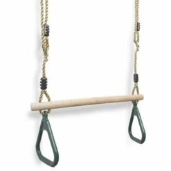 TODECO Trapèze En Bois, Balançoire Avec Anneaux De Gymnastique, Vert, 200 Cm, Mousqueton Et Ceinture, Matériau: Plastique (PP, PE), Bois -Equipement antichute Soldes 13333083 2