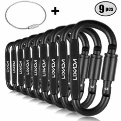 ASUPERMALL Mousqueton A Verrouillage A Anneau En D En Alliage D'Aluminium, Paquet De 9, Noir