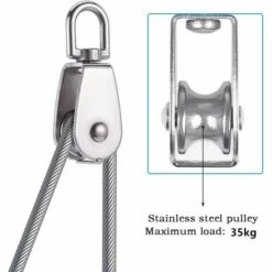 DEVENIRRICHE Poulie Simple Poulie Pour Cable 15MM Acier INOX, Poulie Escalade Poulie Rouleau De Chargement, Poulie De Levage Capacité 35kg - 4pcs Argent -Equipement antichute Soldes 25096138 2