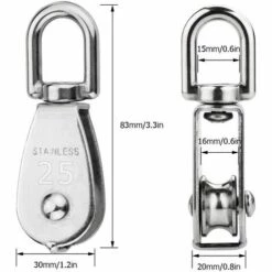 DEVENIRRICHE 5 Pièces Poulie Pour Cable, Poulie De Levage En 304 Acier Inoxydable - M25 Poulie Simple, Capacité De La Poulie 150 Kg - Argent