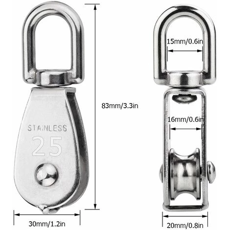 LONGZIMING 5 Pièces Poulie Pour Cable, Poulie De Levage En 304 Acier Inoxydable - M25 Poulie Simple, Capacité De La Poulie 150 Kg - Argent 4 LONGZIMING 5 Pièces Poulie Pour Cable, Poulie De Levage En 304 Acier Inoxydable - M25 Poulie Simple, Capacité De La Poulie 150 Kg - Argent – Image 2