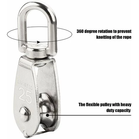 LONGZIMING 5 Pièces Poulie Pour Cable, Poulie De Levage En 304 Acier Inoxydable - M25 Poulie Simple, Capacité De La Poulie 150 Kg - Argent 6 LONGZIMING 5 Pièces Poulie Pour Cable, Poulie De Levage En 304 Acier Inoxydable - M25 Poulie Simple, Capacité De La Poulie 150 Kg - Argent – Image 4