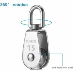 LONGZIMING Poulie Simple Poulie Pour Cable 15MM Acier INOX, Poulie Escalade Poulie Rouleau De Chargement, Poulie De Levage Capacité 35kg - 4pcs Argent -Equipement antichute Soldes 26551371 3