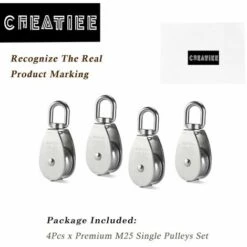 LONGZIMING 4 Pièces M25 Seul Poulie Bloc, 304 Aciers Inoxydables Poulie Rouleau, Grue Pivot Crochet Lisse Fil Corde Câble Chargement 331lbs/150Kg -Equipement antichute Soldes 29843053 3