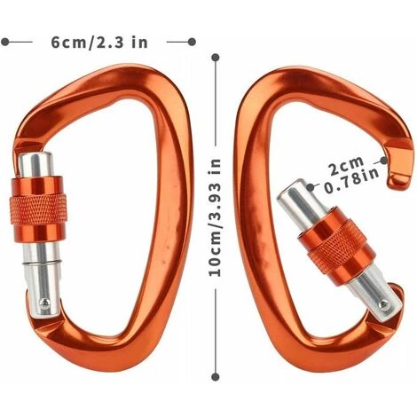 PERLE RARE Mousqueton Antichute Mousqueton En Forme De D 12KN Orange (2 Mousqueton 4 PERLE RARE Mousqueton Antichute Mousqueton En Forme De D 12KN Orange (2 Mousqueton – Image 2