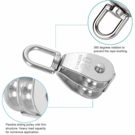 ABCRITAL 2Pcs Bloc De Poulie,Poulie De Levage Pour Cable,Poulie Double A Fixe,Poulie Pour Cable Acier,Poulie Pour Cable,Poulie Double,Poulie Acier Inoxydable (M20-S) 5 ABCRITAL 2Pcs Bloc De Poulie,Poulie De Levage Pour Cable,Poulie Double A Fixe,Poulie Pour Cable Acier,Poulie Pour Cable,Poulie Double,Poulie Acier Inoxydable (M20-S) – Image 3