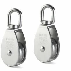 ABCRITAL 25Mm Poulie En Acier Inox 304 M25 Poulie De Levage 400Kg Poulie À Crochet Pivotant À Poulie Simple - Argent ( 2 Pièces)