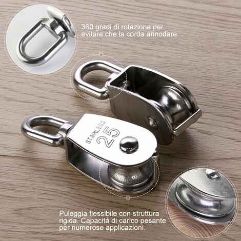 ABCRITAL 25Mm Poulie En Acier Inox 304 M25 Poulie De Levage 400Kg Poulie À Crochet Pivotant À Poulie Simple - Argent ( 2 Pièces) 4 ABCRITAL 25Mm Poulie En Acier Inox 304 M25 Poulie De Levage 400Kg Poulie À Crochet Pivotant À Poulie Simple - Argent ( 2 Pièces) – Image 2