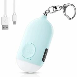 LITZEE Alarme De Poche Rechargeable - Alerte Personnelle Sonore De 130 DB Avec Porte-clés Avec Lampe De Poche, Sirène D'auto-défense D'alarme De Panique Pour Femmes, Enfants, Filles Et Personnes âgées(bleu)