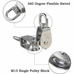 AIDUCHO M15 Poulie Simple En Acier Inoxydable 304, 15MM Seul Poulies Bloc Rouleau, Grue Pivot Crochet Lisse Fil Corde Câble Chargement 77lbs/35Kg (12 Pièces) -Equipement antichute Soldes 32753124 5