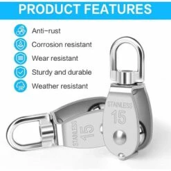 AIDUCHO Poulie Simple Pivotante 5 Pièces M15 Poulie Simple En Acier Inoxydable Robuste Poulie Simple Bloc Lisse Rouleau De Chargement 35 KG Pour Corde De Levage Câble Corde à Linge -Equipement antichute Soldes 32753507 5