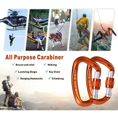 TRIOMPHE Lot De 2 Mousquetons De Verrouillage 25 KN Robustes Avec Fermeture à Vis Pour Escalade En Plein Air, Camping, Hamacs, Laisse Pour Chien, Balançoire, Pêche, Bouteille D'eau, Porte-clés 6 TRIOMPHE Lot De 2 Mousquetons De Verrouillage 25 KN Robustes Avec Fermeture à Vis Pour Escalade En Plein Air, Camping, Hamacs, Laisse Pour Chien, Balançoire, Pêche, Bouteille D'eau, Porte-clés – Image 4