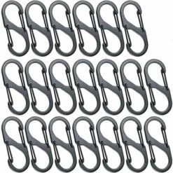 ECHOO 20 Pièces Mini S Forme Mousqueton Clips Mousquetons En Alliage D'aluminium 8 Formes Durable Léger étanche Double Boucle, Pour Maison, Randonnée En Plein AAir, Pêche, Camping, Voyages Etc—Noir