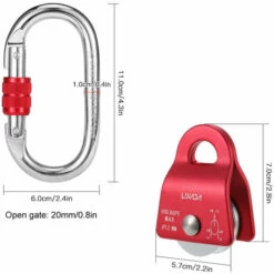 Poulie Mobile A Roulement Lixada 20kN Avec Mousqueton A Verrouillage A Vis 25kN Pour L'escalade De Greement, Modele : Bleu -Equipement antichute Soldes 39290797 3