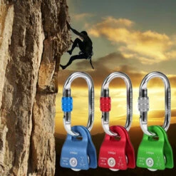 Poulie Mobile A Roulement Lixada 20kN Avec Mousqueton A Verrouillage A Vis 25kN Pour L'escalade De Greement, Modele : Bleu -Equipement antichute Soldes 39290797 5