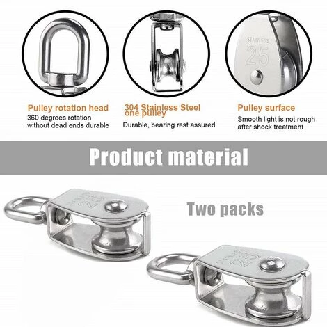 BETTERLIFE Poulie De Levage, Poulie Simple En Acier Inoxydable 304 Poulie Simple M25 Charge 150kg, Lot De 2 6 BETTERLIFE Poulie De Levage, Poulie Simple En Acier Inoxydable 304 Poulie Simple M25 Charge 150kg, Lot De 2 – Image 4
