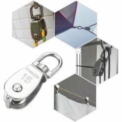 TRIOMPHE M15 Poulie Simple En Acier Inoxydable 304, 15MM Seul Poulies Bloc Rouleau, Grue Pivot Crochet Lisse Fil Corde Câble Chargement 77lbs/35Kg (6 Pièces) -Equipement antichute Soldes 39710166 5