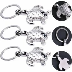BEARSU Argent Métal Tortue Porte-clés 3 Pcs Mer Animal Porte-clés Sac Charmes Alliage Tortue Porte-clés Décoration Pour Noël Sac À Dos Téléphone Sac À Main Clé De Voiture Décor -Equipement antichute Soldes 44192964 4