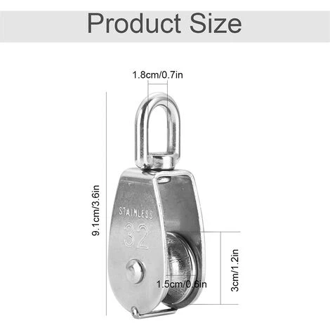 32 Mm Poulie Simple Pivotant à Poulie Roulements De Poulie Crochet - Acier Inox 304, Pour Cabl Et Nylon, Levage Capacité De La Poulie 250kg(Argent),Starlight,2 Pièces 4 32 Mm Poulie Simple Pivotant à Poulie Roulements De Poulie Crochet - Acier Inox 304, Pour Cabl Et Nylon, Levage Capacité De La Poulie 250kg(Argent),Starlight,2 Pièces – Image 2