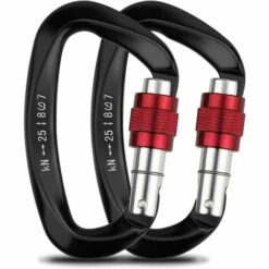 TINOR Mousquetons Escalade, 2pcs Mousqueton à Verrouillage Automatique Aluminium INOX D-Anneau Mousqueton Pour L'escalade Et Le Rappel, Chiens De Serrure,Hamac Balançoire, Tente, Grande Taille, Noir