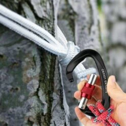 TINOR Mousquetons Escalade, 2pcs Mousqueton à Verrouillage Automatique Aluminium INOX D-Anneau Mousqueton Pour L'escalade Et Le Rappel, Chiens De Serrure,Hamac Balançoire, Tente, Grande Taille, Noir -Equipement antichute Soldes 48804143 5