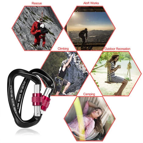 Mousqueton Escalade 2pcs , Mousqueton Verrouillage De Sécurité En Forme De D Robuste Aluminium Pour Camping, Lalpinisme, Randonnée, Sauvetage, Pêche, Descente En Rappel, Hamac (Noir)Macaron 7 Mousqueton Escalade 2pcs , Mousqueton Verrouillage De Sécurité En Forme De D Robuste Aluminium Pour Camping, Lalpinisme, Randonnée, Sauvetage, Pêche, Descente En Rappel, Hamac (Noir)Macaron – Image 5