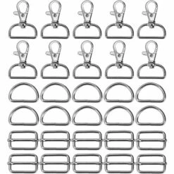 VERSAILLESFR Lot De 36 Porte-clés En Métal – Mousquetons Pivotants, Anneau En D Et Boucle Coulissante Pour Sac à Main, Fermoir, Sangle, Sac à Dos, Accessoires De Bricolage, 2,5 Cm, Argenté, Versailles