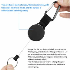 Rétractable Robuste Rétractable Porte-clés Rétractable Badges Reel Clip Avec 60cm / 24 Pouces En Acier Câble, Noir 3 Pièces-betterlife -Equipement antichute Soldes 51222410 3
