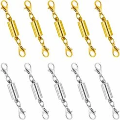 LITZEE 10 Fermoirs Magnétiques - Fermoirs à Mousquetons Pour Collier Ou Bracelet - Couleurs Dorée Et Argentée