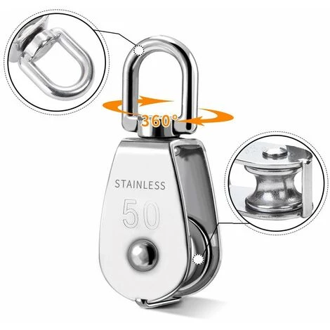 DECKON M50 Grue Bloc De Poulie Levage Grue Crochet Pivotant Unique Bloc De Poulie Câble De Suspension De Roue De Remorquage En Acier Inoxydable 304-Avec 10 Metre En Nylon Corde Et Mousqueton Clips 4 DECKON M50 Grue Bloc De Poulie Levage Grue Crochet Pivotant Unique Bloc De Poulie Câble De Suspension De Roue De Remorquage En Acier Inoxydable 304-Avec 10 Metre En Nylon Corde Et Mousqueton Clips – Image 2