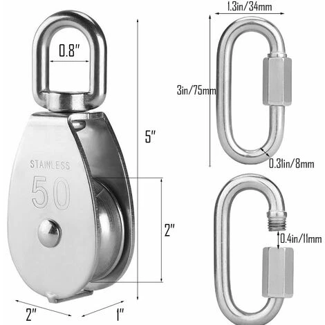 DECKON M50 Grue Bloc De Poulie Levage Grue Crochet Pivotant Unique Bloc De Poulie Câble De Suspension De Roue De Remorquage En Acier Inoxydable 304-Avec 10 Metre En Nylon Corde Et Mousqueton Clips 5 DECKON M50 Grue Bloc De Poulie Levage Grue Crochet Pivotant Unique Bloc De Poulie Câble De Suspension De Roue De Remorquage En Acier Inoxydable 304-Avec 10 Metre En Nylon Corde Et Mousqueton Clips – Image 3