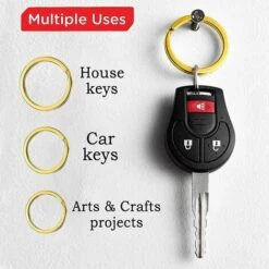 ALMI Porte-Clés[30 Pièces], Porte Cle, Anneau Brisé Plat Porte-clés En Laiton, Pour Clé De Voiture Maison, Artisanat, Lanières Organisation, 3 Tailles Différentes(Doré) -Equipement antichute Soldes 52587879 4