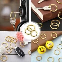 ALMI Porte-Clés[30 Pièces], Porte Cle, Anneau Brisé Plat Porte-clés En Laiton, Pour Clé De Voiture Maison, Artisanat, Lanières Organisation, 3 Tailles Différentes(Doré) -Equipement antichute Soldes 52587879 5