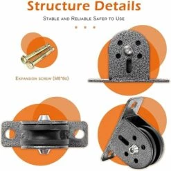 VERSAILLESFR Poulie Roulement Fitness Avec Roue Rainurée U Silencieuse, Poulie Corde Levage Pivotante Acier Inoxydable Poulie Silencieuse Poulie Corde Pivotante Robuste Pour Gym, Accessoires Sport Maison Versailles -Equipement antichute Soldes 52723369 4