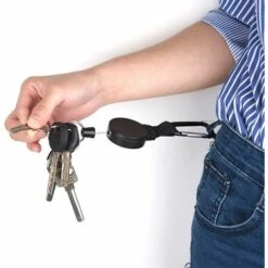 STARLIGHT Porte Clés Rétractable, Lot De 2 Robuste Porte Badge Enrouleur Avec Corde En Fil D'acier De 60cm, Porte Clés Extensible, Porte Attache Badge Ceinture Noir -Equipement antichute Soldes 54677962 4