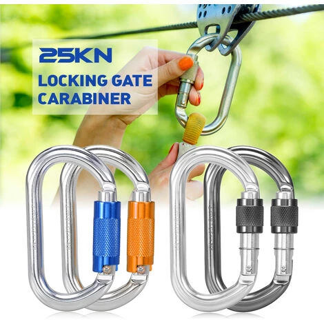 SUPERSELLER Mousqueton 25KN Srew Verrouillage Porte Mousqueton Heavy Duty D Forme Boucle Pack D-ring Mousqueton Escalade Rappel Canyoning Hamac Clip De Verrouillage - SGM7108B - Gris 4 SUPERSELLER Mousqueton 25KN Srew Verrouillage Porte Mousqueton Heavy Duty D Forme Boucle Pack D-ring Mousqueton Escalade Rappel Canyoning Hamac Clip De Verrouillage - SGM7108B - Gris – Image 2