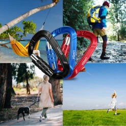 Mousqueton Lixada 2pcs 12KN Mousqueton Clips D-Ring Verrouillage Clé Sécurité Pour Camping Escalade Randonnée - Le Noir -Equipement antichute Soldes 55646304 3