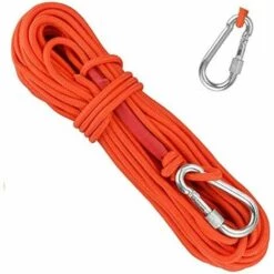 BEARSU Corde Tressée En Polypropylène Cordes Escalade 20M Avec Mousqueton Protection UV Anti-moisissure Anti-Corrosion Multifonctionnel Pour Pêche Alpinisme Camping Sauvetage Randonnée - Orange