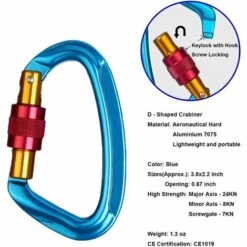 BEARSU Mousqueton En Aluminium Mousqueton En Forme De D 24KN Crochet Antidérapant Léger Avec Fermeture à Vis En Acier Inoxydable Pour Alpinisme Randonnée Yoga 2pcs -Equipement antichute Soldes 56741766 3