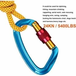 BEARSU Mousqueton En Aluminium Mousqueton En Forme De D 24KN Crochet Antidérapant Léger Avec Fermeture à Vis En Acier Inoxydable Pour Alpinisme Randonnée Yoga 2pcs -Equipement antichute Soldes 56741766 4