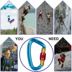 BEARSU Mousqueton En Aluminium Mousqueton En Forme De D 24KN Crochet Antidérapant Léger Avec Fermeture à Vis En Acier Inoxydable Pour Alpinisme Randonnée Yoga 2pcs -Equipement antichute Soldes 56741766 5