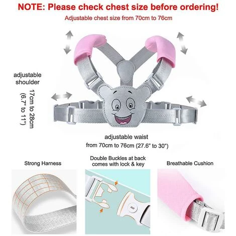 CADEAUX Harnais Sac à Dos Enfant, Poignet Anti Perte 2 En 1 Avec Serrure + Lien Taro Rose 7 CADEAUX Harnais Sac à Dos Enfant, Poignet Anti Perte 2 En 1 Avec Serrure + Lien Taro Rose – Image 5