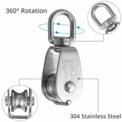 TINOR 4pcs Bloc De Poulie M15 Robuste En Acier Inoxydable Poulie De Levage Poulie à Crochet Pivotant Pour Le Levage De Grue - Charge 35 Kg -Equipement antichute Soldes 57644231 2