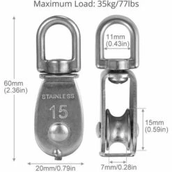 TINOR 4pcs Bloc De Poulie M15 Robuste En Acier Inoxydable Poulie De Levage Poulie à Crochet Pivotant Pour Le Levage De Grue - Charge 35 Kg -Equipement antichute Soldes 57644231 3