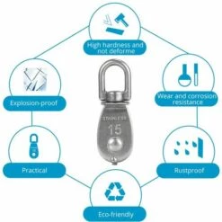 TINOR 4pcs Bloc De Poulie M15 Robuste En Acier Inoxydable Poulie De Levage Poulie à Crochet Pivotant Pour Le Levage De Grue - Charge 35 Kg -Equipement antichute Soldes 57644231 5