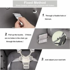 KARTOKNER Harnais Chaise Haute Universelle Sangle Chaise Enfant Réglable Avec Boucle POM Ceinture Attache Sécurité Fixation 5 Points Confort Pour Chaise Haute Bébé Landau Et Poussette(Gris) -Equipement antichute Soldes 58108562 5