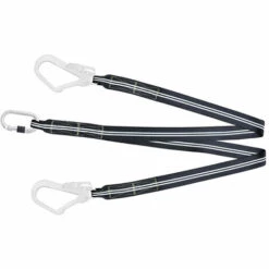 EPI - MATISERE Longe Fourche En Sangle 1,5m Non Feu Avec 1 Mousqueton à Vis Ouverture 17mm Et Deux Mousquetons D'échafaudage Ouverture 55mm - FA4040015