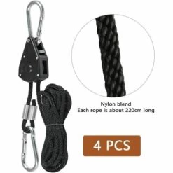 BEARSU 4 Pièces Corde à Cliquet,Crochets à Cliquet Réglables De 150 Livres,180cm Rope Ratchet Robuste Réglable,Cliquet De Poulie à Corde Pour équipement De Salle De Culture,éclairage De Plantes, Etc -Equipement antichute Soldes 58188116 4