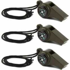 BEARSU Lot De 3 Sifflets De Survie D'urgence 3 En 1 Avec Boussole Et Thermomètre, Sifflet De Sécurité Puissant Avec Cordon Pour La Randonnée, Le Camping, Le Bateau, La Chasse, La Pêche -Equipement antichute Soldes 58188120 2